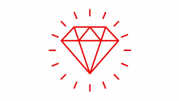 Animerad Röd Symbol För Diamant Strålning Från Strålar Runt Ikonen — Stockvideo