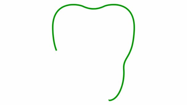 動物の歯のシンボルが徐々に描かれています 透明な歯の線形緑色のアイコン 歯科学の概念 ループビデオだ 白い背景に独立したベクターイラスト — ストック動画