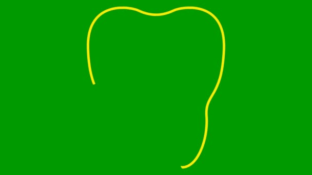动画的牙齿符号是逐渐画出来的 水晶清晰牙齿的线形黄色图标 牙科学的概念 循环视频 在绿色背景上孤立的向量图 — 图库视频影像