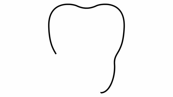 Símbolo Dente Animado Desenha Gradualmente Ícone Preto Linear Dente Cristalino — Vídeo de Stock