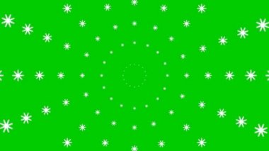 Yılbaşı dilekçesi. Merkezden yükselen gümüş kar taneleri. Döngülü video. Kar yağıyordu. Yeşil zeminde kar yağışı izole edildi.