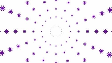 Yılbaşı dilekçesi. Merkezden yükselen canlı menekşe kar taneleri. Döngülü video. Kar yağıyordu. Beyaz arkaplanda kar yağışı izole edildi.