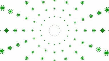 Yılbaşı dilekçesi. Merkezden yükselen hareketli yeşil kar taneleri. Döngülü video. Kar yağıyordu. Beyaz arkaplanda kar yağışı izole edildi.