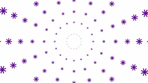 圣诞节的背景 有生气的越来越多的紫色雪花从中心圈起来 循环视频 天在下雪 在白色背景上隔绝的降雪 — 图库视频影像