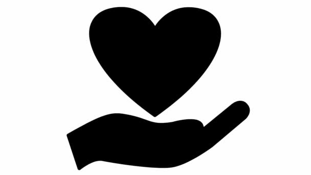 Анимационное Черное Бьющееся Сердце Ладони Зацикленное Видео Сердцебиения Понятие Благотворительности — стоковое видео