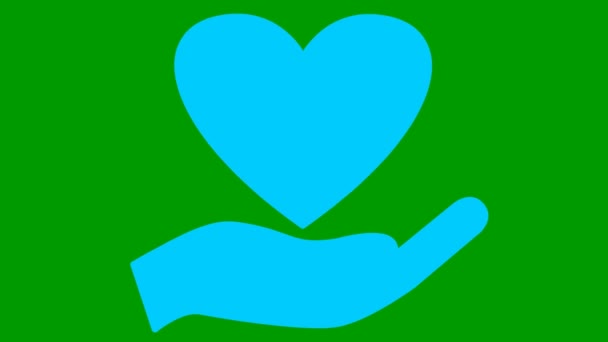 Coração Azul Animado Batendo Palma Mão Looped Vídeo Heartbeating Conceito — Vídeo de Stock