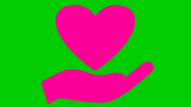ヤシの上にアニメーションピンクのドキドキ心 心拍のループビデオ 医学の概念 緑の背景に独立したベクトル図 — ストック動画