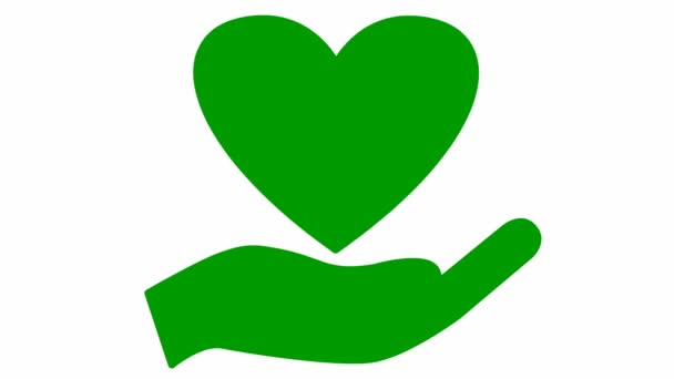 Анимированное Зеленое Поэтическое Сердце Ладони Зацикленное Видео Сердцебиения Понятие Благотворительности — стоковое видео