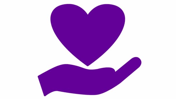 ヤシの上に紫色のドキドキ心臓アニメーション 心拍のループビデオ 医学の概念 白い背景に独立したベクターイラスト — ストック動画