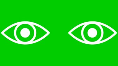 Canlandırılmış beyaz gözler kapanıyor. Göz açıp kapayıncaya kadar. Doğrusal simge. Döngülü video. Yeşil arkaplanda vektör illüstrasyonu.