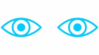 Canlandırılmış mavi iki göz kapanıyor. Göz açıp kapayıncaya kadar. Doğrusal simge. Döngülü video. Beyaz arkaplanda vektör illüstrasyonu.