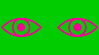 Canlı pembe iki göz kapanıyor. Göz açıp kapayıncaya kadar. Doğrusal simge. Döngülü video. Yeşil arkaplanda vektör illüstrasyonu.