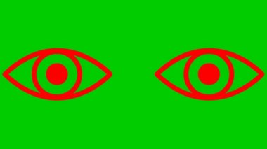 Canlandırılmış kırmızı iki göz kapanıyor. Göz açıp kapayıncaya kadar. Doğrusal simge. Döngülü video. Yeşil arkaplanda vektör illüstrasyonu.