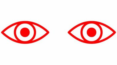 Canlandırılmış kırmızı iki göz kapanıyor. Göz açıp kapayıncaya kadar. Doğrusal simge. Döngülü video. Beyaz arkaplanda vektör illüstrasyonu.