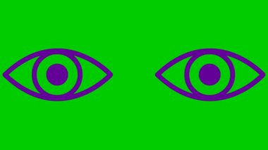 Canlı mor gözler kapanıyor. Göz açıp kapayıncaya kadar. Doğrusal simge. Döngülü video. Yeşil arkaplanda vektör illüstrasyonu.