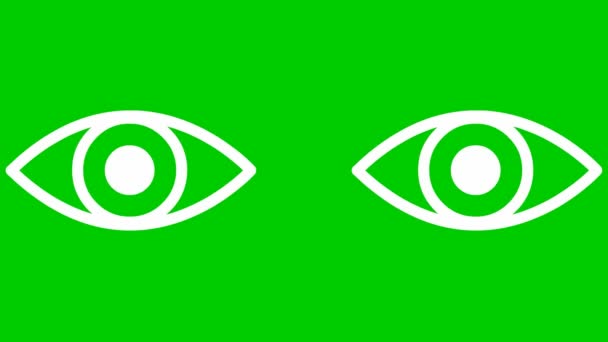 アニメーションの白い目が閉じている 目が見えない 線形アイコン ループビデオだ 緑の背景のベクトル図 — ストック動画