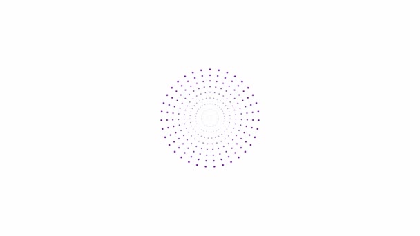 中心から増加する紫色の点の円をアニメーション化 スプラッシュのシンボル ループビデオだ 白を基調としたベクトルイラスト — ストック動画