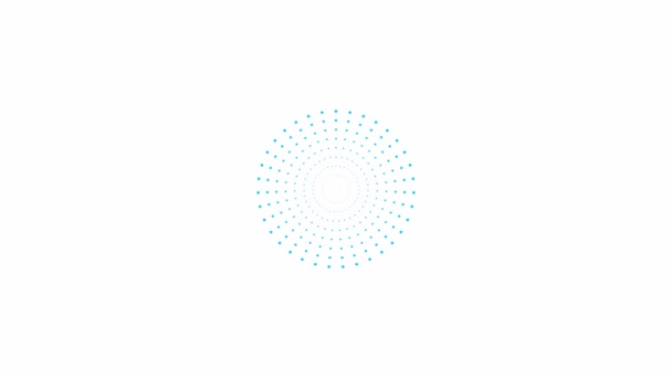动画中越来越多的蓝点从中心圆圈 飞溅的符号 循环视频 在白色背景上孤立的向量图 — 图库视频影像