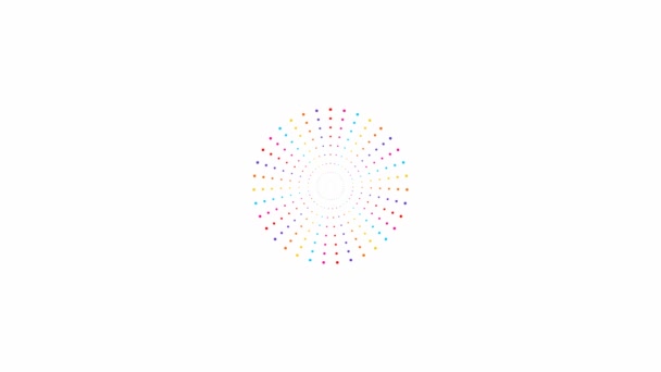 从中心不断增加的彩色圆点的动画 飞溅的符号 循环视频 在白色背景上孤立的向量图 — 图库视频影像