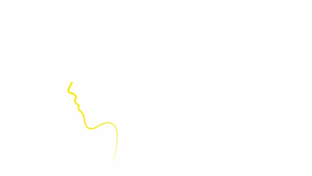 髪の顔を持つ女性のアニメーション黄色のシルエット 金リボンからの美しい少女の頭 線形記号 美しさの概念 ループビデオだ 白地に孤立したベクトル線図 — ストック動画