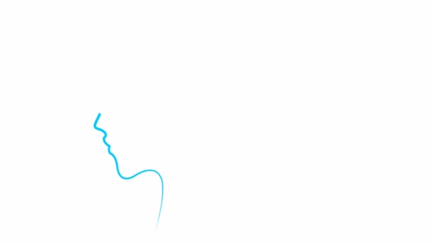 髪の顔を持つ女性のアニメーションブルーのシルエット 金リボンからの美しい少女の頭 線形記号 美しさの概念 ループビデオだ 白地に孤立したベクトル線図 — ストック動画