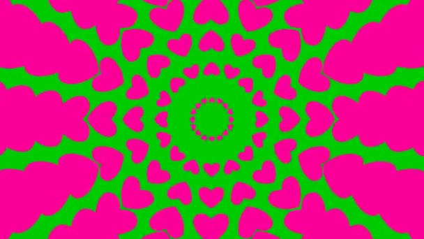 中心からの拡大するマゼンタの心臓円をアニメーション化 ループビデオだ 緑の背景に独立したベクトル図 — ストック動画
