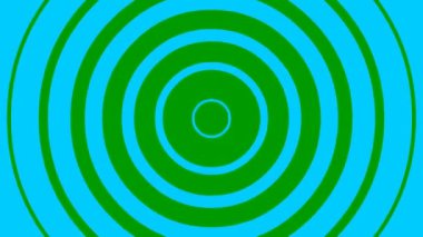 Merkezden gelen hareketli mavi doğrusal daireler. Düz vektör çizimi yeşil arkaplanda izole edildi.