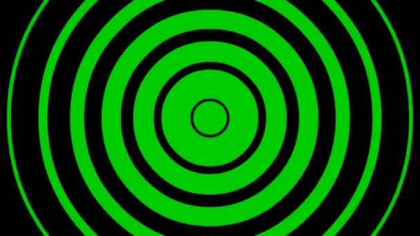 中心から黒い線状の円を増加させるアニメーション 緑の背景に隔離されたフラットベクトルイラスト — ストック動画