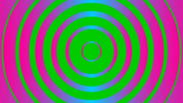 中央からピンクの青い線状の円を増加アニメーション 緑の背景に隔離されたフラットベクトルイラスト — ストック動画