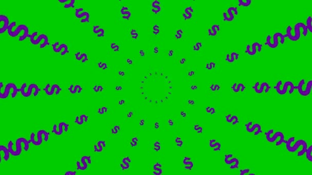 Círculos Animados Dólar Violeta Aumento Desde Centro Fondo Abstracto Vídeo — Vídeos de Stock