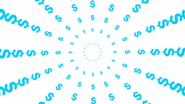 Círculos Animados Dólar Azul Aumento Desde Centro Fondo Abstracto Vídeo — Vídeos de Stock