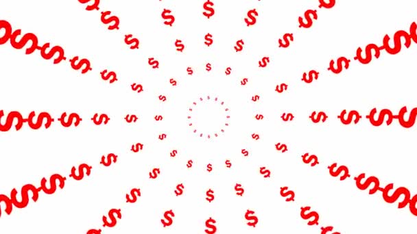 动画中的红色美元圆圈从中心开始增加 摘要背景 循环视频 白色背景上孤立的平面矢量图解 — 图库视频影像