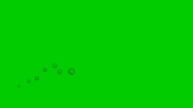 Gülümseme sembolleri soldan sağa doğru uçar. Siyah emoticonlardan gelen bir dalga. Gülümsemelerin doğrusal simgeleri. Ruh hali, akıl sağlığı kavramı. Döngülü video. Vektör illüstrasyonu yeşil arkaplanda izole edildi.