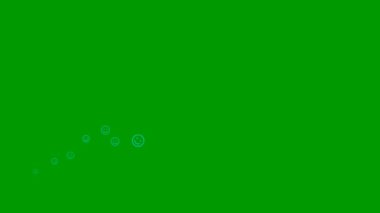 Gülümseme sembolleri soldan sağa doğru uçar. Mavi emoticonlardan bir dalga. Gülümsemelerin doğrusal simgeleri. Ruh hali, akıl sağlığı kavramı. Döngülü video. Vektör illüstrasyonu yeşil arkaplanda izole edildi.