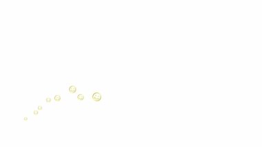 Gülümseme sembolleri soldan sağa doğru uçar. Golden emoticons 'dan bir dalga. Gülümsemelerin doğrusal simgeleri. Ruh hali, akıl sağlığı kavramı. Döngülü video. Vektör illüstrasyonu beyaz arkaplanda izole edildi.