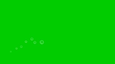 Gülümseme sembolleri soldan sağa doğru uçar. Beyaz simgelerden gelen bir dalga. Gülümsemelerin doğrusal simgeleri. Ruh hali, akıl sağlığı kavramı. Döngülü video. Vektör illüstrasyonu yeşil arkaplanda izole edildi.