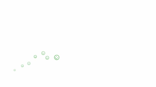笑顔のアニメーション記号を左から右へ飛ぶ 緑の絵文字からの波 笑顔の線形アイコン 精神衛生の概念 ループビデオだ 白を基調としたベクトルイラスト — ストック動画