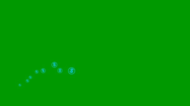 アニメーション化された青いドルコインは左から右へ飛ぶ 飛んでお金の波 ビジネス 金融の概念 緑の背景に独立したベクトル図 — ストック動画