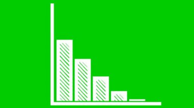 Animasyon beyaz durgunluk çizelgesi ve bir trend çizelgesi ile finansal düşüş. Ekonomik kriz, durgunluk, enflasyon kavramı. Bar çizelgesi. Kâr düştü. Vektör illüstrasyonu yeşil arkaplanda izole edildi.