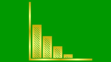 Animasyon altın durgunluk tablosu, bir trend çizelgesi ile finansal gerileme. Ekonomik kriz, durgunluk, enflasyon kavramı. Bar çizelgesi. Kâr düştü. Vektör illüstrasyonu yeşil arkaplanda izole edildi.
