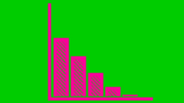 用趋势线路图绘制了动态粉色经济衰退图 经济危机 通货膨胀的概念 条形图 盈利下降 在绿色背景上孤立的向量图 — 图库视频影像