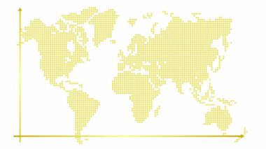 Bir trend çizelgesiyle finansal çöküşün animasyon çizelgesi. Küresel ekonomik durgunluk. Ekonomik kriz, durgunluk, düşüş grafiği. Bar tablosu olan altın dünya haritası. Kâr düştü. Döngülü video. Vektör illüstrasyonu beyaz arkaplanda izole edildi.