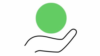 Doğrusal ekoloji ikonu. Elde filizlenen bir ağaç. Siyah ve yeşil sembol yavaş yavaş çiziliyor. Döngülü video. Ekolojik bakım kavramı, doğayı kurtarma, hasat. Vektör illüstrasyonu beyaz arkaplanda izole edildi.