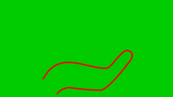 线性生态学图标 树苗在手 红色的符号是逐渐地画出来的 循环视频 生态关怀的概念 拯救自然 在绿色背景上孤立的向量图 — 图库视频影像