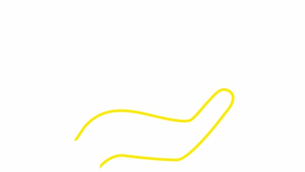 线性生态学图标 树苗在手 黄色的符号是逐渐地画出来的 循环视频 生态关怀的概念 拯救自然 在白色背景上孤立的向量图 — 图库视频影像