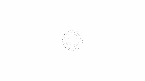 中心から回転するドットからアニメーション化された黒い円 ループビデオだ 白を基調としたベクトルイラスト — ストック動画