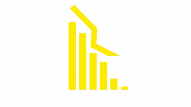 动画黄色衰退图的经济衰退与趋势线路图 经济危机 图表减少 条形图 盈利下降 在白色背景上孤立的向量图 — 图库视频影像