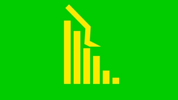 动画黄色衰退图的经济衰退与趋势线路图 经济危机 图表减少 条形图 盈利下降 在绿色背景上孤立的向量图 — 图库视频影像