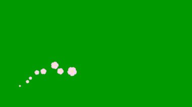 Animated pink beautiful flowers fly from left to right. Looped video. Concept of spring. A wave of flying sakuras flowers on green background.