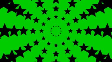 Animated increasing black twelve star circles from the center. Looped video. Concept of European Union, magic, celebration. Vector illustration isolated on green background.